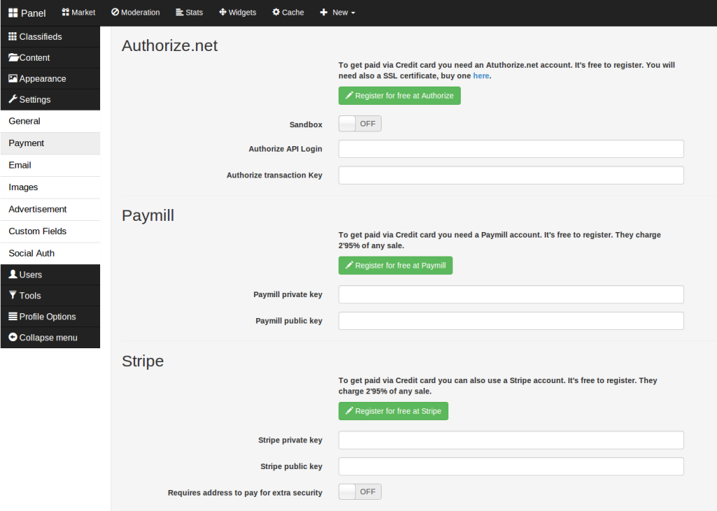 Payment settings